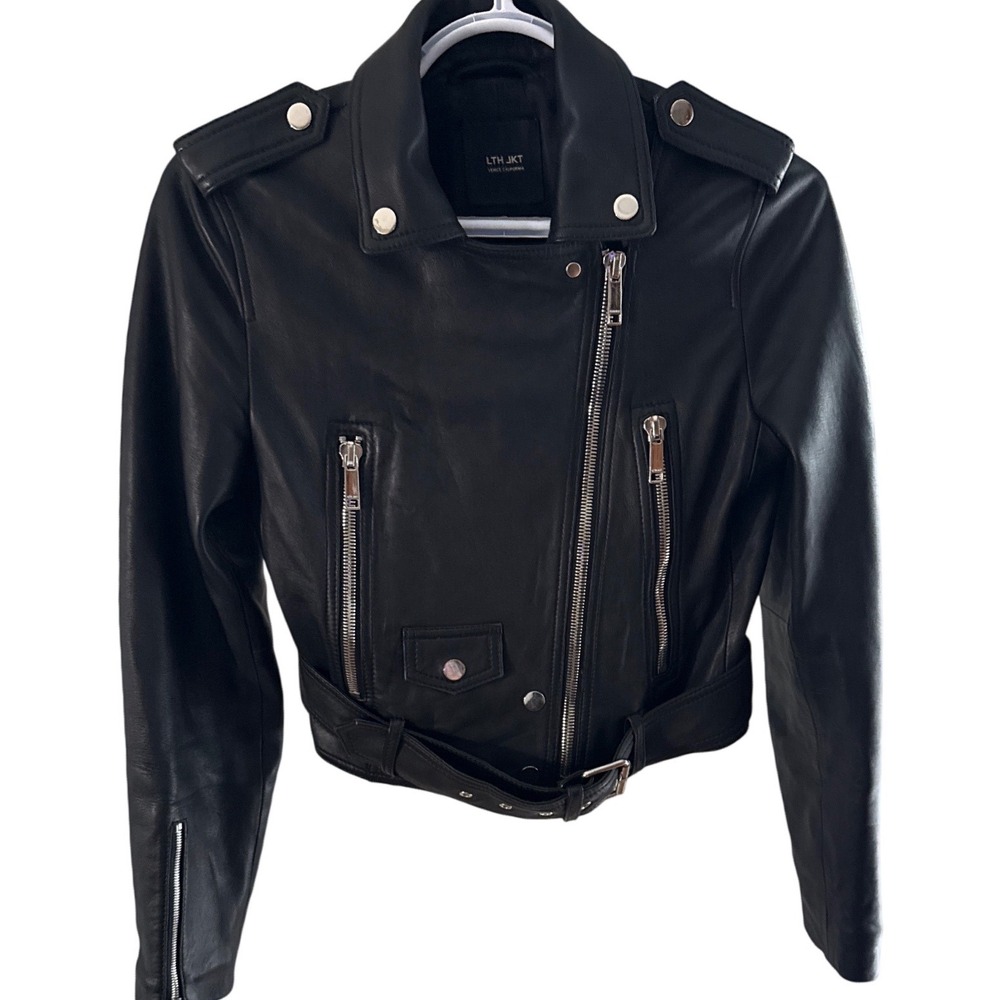 LTH JKT Venice California Black Leather Moto Biker Jacket WBK02-17LBS-BLKS S